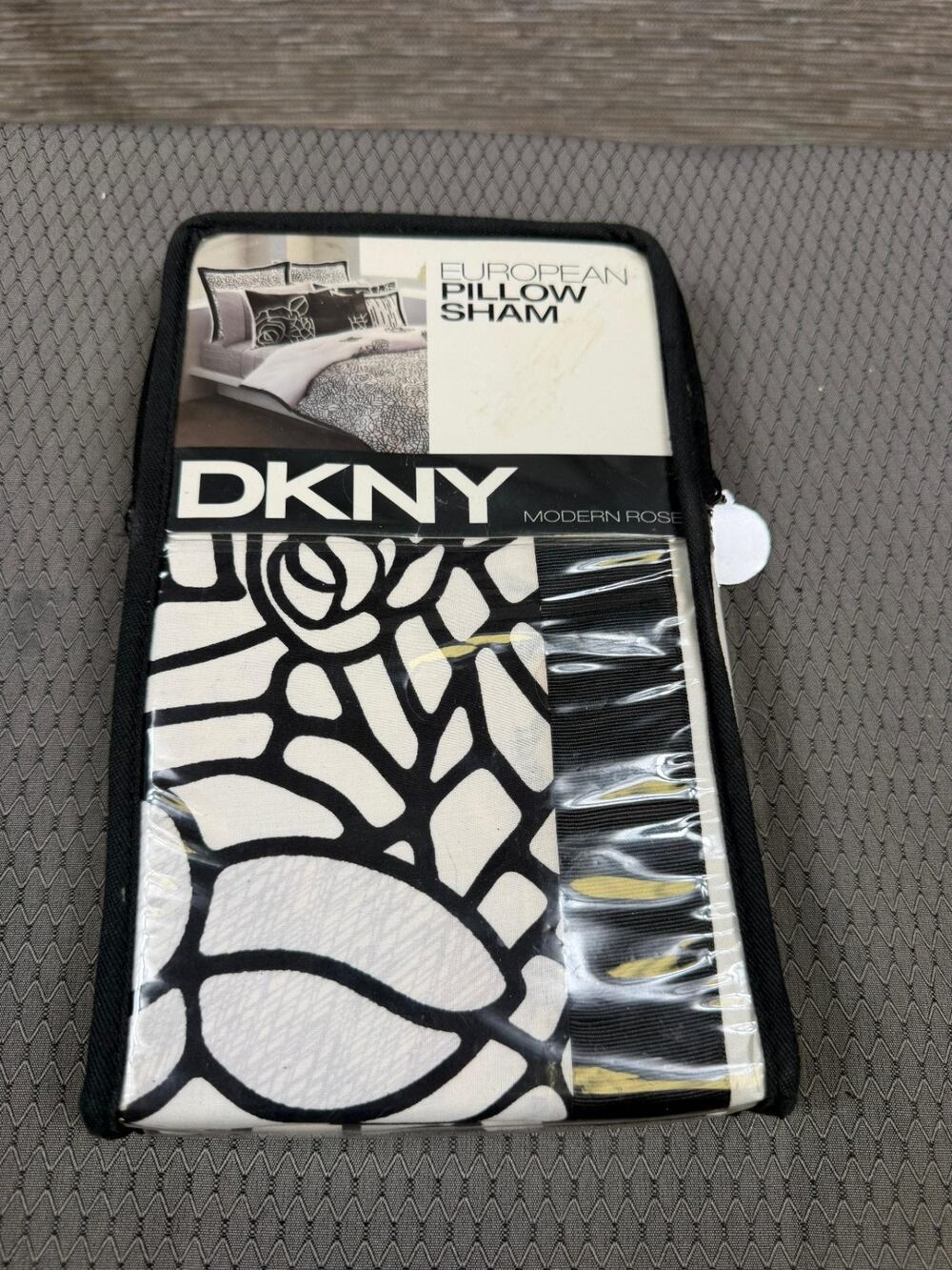 DKNY European Pillow Sham 26"x26" Modern Rose White Black Floral NEW